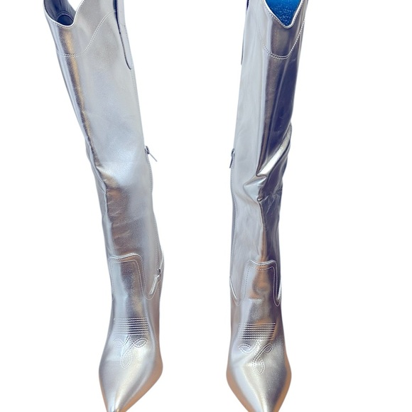 Wild Diva Silver Western Knee High Cowboy Stiletto Boots sz 10 NIB - Picture 7 of 11